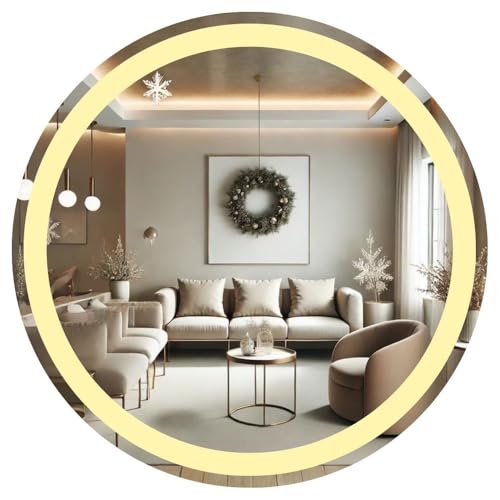 Espelho jateado dimerisável lapidado decorativo redondo 90cm luz ...