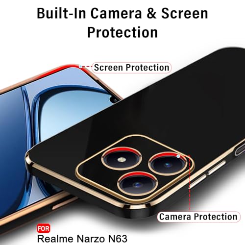 Image of TheGiftKart Luxurious Golden-Plated Back Cover Case for Realme C63 / Narzo N63 | Raised Lips for Camera & Screen Protection | Shockproof Design | Back Cover for Realme C63 / Narzo N63 (TPU, Black)