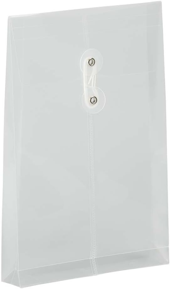 JAM PAPER Plastic Envelopes with Button & String Tie Closure - 6 1/4 x 9 1/4 - Clear - 12/Pack