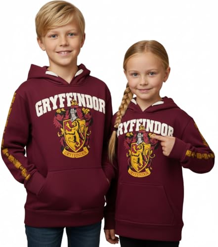 Harry Potter Kids Hoodie – Official Licensed Gryffindor Sweatshirt | Maroon Cotton Pullover Jumper with Crest & Sleeve Print | Unisex Sizes 1–13 Years (UK, Age, 9 Years, 10 Years, Regular)
