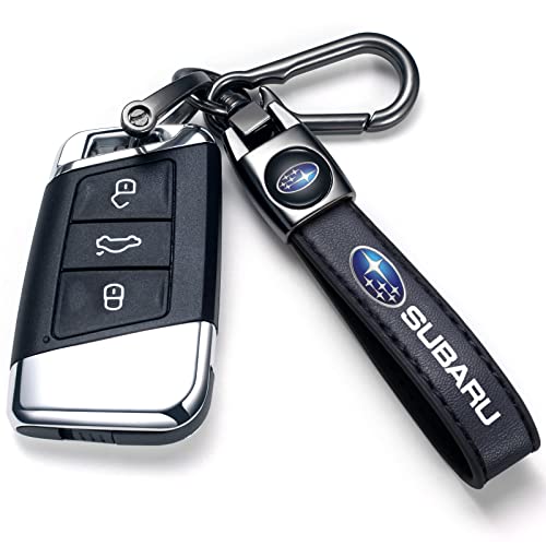 Image of Genuine Leather Car Keychain Keyring Accessories Compatible With Subaru Series Car Keychains Family Present For Man And Woman(Black)