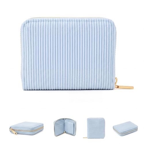 MillyMilk Kord Geldbeutel Fondo Mini Portemonnaie für Frauen Pastellfarbene Stoff Geldbörse aus Cord für Damen klein Damenbörse für Karten Münzen & Scheine - Kompakt & formstabil (HELLBLAU)