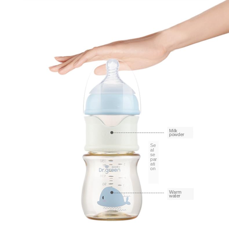 Baby Glass Feeding Bottle with Formula Dispenser Newborn Portable Trip Quick Flush Milk Bottle with S Nipple 0-3M (Glass-Blue, 150ml)