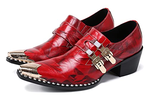 Santimon Mens Western Boots Leather Fashion Casual Metal Tip Slip on Dress Shoes