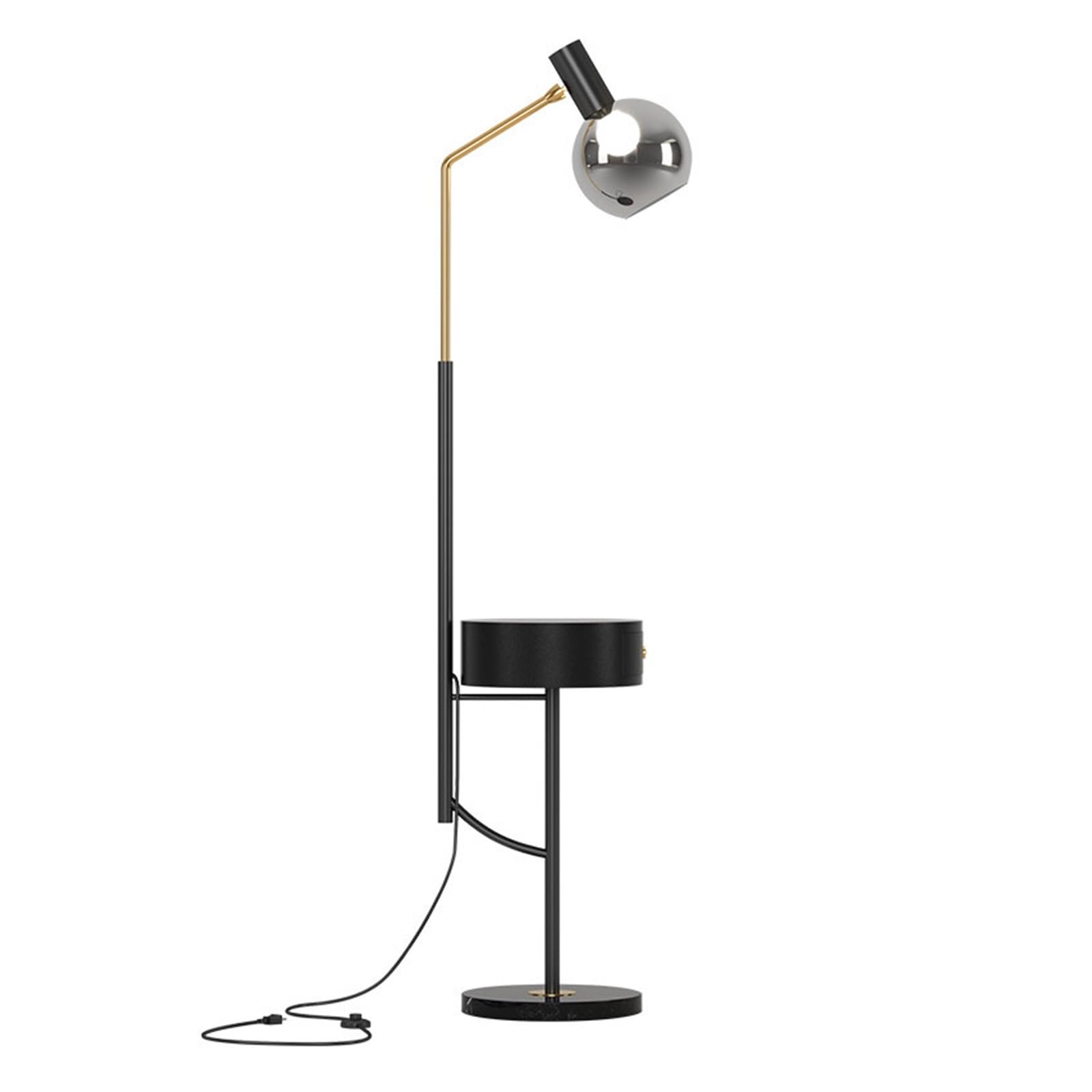 E7v2t9k6 Silver Standard Lamp Floor Lamp With End Table, Bedside Nightstand Light With Drawer For Living Room, Bedroom, Guest Corner