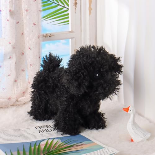 Apricot Lamb Stand Pudel Plüsch Spielzeug Plüschtier für Mädchen, Jungen & Babys Dog Puppy Flauschiger Stofftier zum Spielen Gemütliches Schmusetier Plüsch Hund schwarz