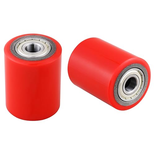 a pair of pallet jacktruck wheels 3 x 37534 745 x 93mm with pre-installed bearings 20mm id pu tread - includes axles and pins by jackcraft