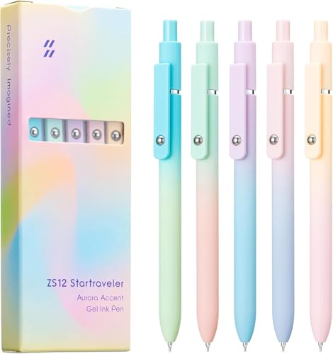 Image of 5PCS Retractable Gel Pens Set, Quick Dry Black Ink 0.5mm Fine Point Pens, Smooth Writing Rollerball Gel Ink Pens with Soft Touch Grip for School, Office & Home Use (Aurora Color)