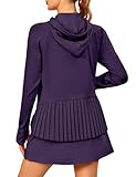 Little Donkey Andy Women's Golf Hoodie Jacket with Pleated Tennis Skirt Hem UPF 50+ Sun Protection Full Zip Running Athletic Jackets Purple, X-Large