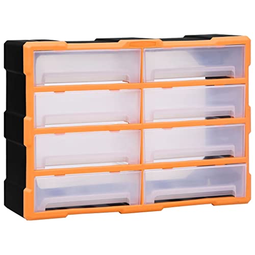 qohoio 149599 Multi-drawer Organiser with 8 Big Drawers 52x16x37 cm DIY Tool Bits Storage Organiser Unit - Workshop Parts Craft Box Cabinet
