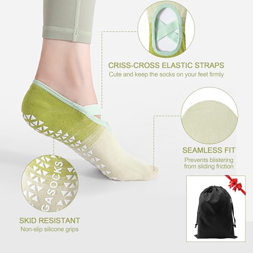 Image of Women's Grip Socks with Straps - 3 Pairs Non Slip Socks for Pilates, Yoga, Ballet & Barre Dance