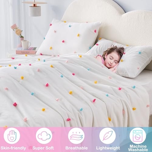 Vivilinen QUEEN SIZE BEDDING SET Queen Size Kids Comforter Set Colorful Tufted Pom Pom Bedding Set thumb #1