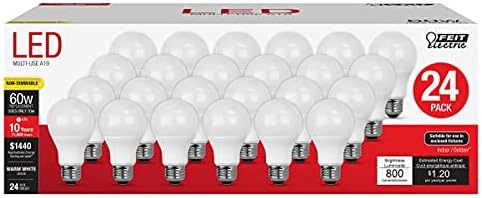 Feit Electric 3008689 60W Equivalence A19 E26 Medium LED Bulb Warm White - Pack of 24