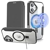 【スタンド機能&手帳型・MagSafe対応】ハット iPhone17 用 ケース 手帳型いphone17 ケース [ワイヤレス充電・隠しスタンド] 全面保護 耐衝撃 手帳型 カード収納２枚 小銭入れ 滑り止め 背面透明 ストラップホール付き 米軍MIL規格取得 6.3インチ 対応 ブラック