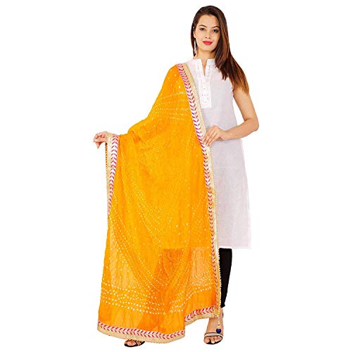 Image of Women's Jaipuri Art Silk Bandhej Rajasthani Bandhani Dupatta with Gota Patti Lace