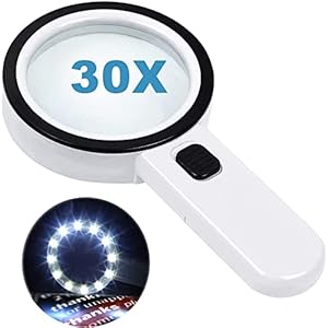 Nazano Magnifying Glass with 12 LED Lights, 30X Double Glass Lens Handheld Illuminated Magnifier Reading Magnifying Glass with for Seniors Read, Coins, Stamps, Map, Inspection, Macular Degeneration