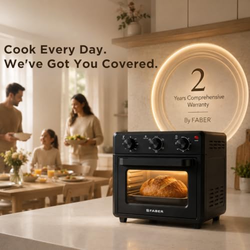 Image of Faber Air Fryer Oven 18L 1500W | Bake Tray, Tray Handle & Crumb Tray | Dishwasher safe removable parts |5 Preset Auto Program|3 Rack Positions | Roast,Fry,Toast,Defrost | FAO FryMax 18 BK