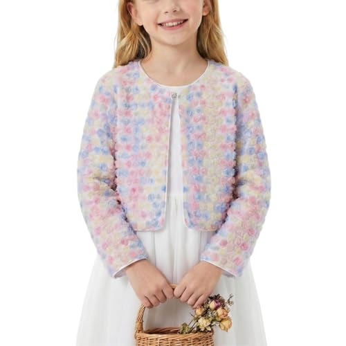 Image of Girls Cotton Knit Shrug Cardigan with Long Sleeve Ruffle Hem