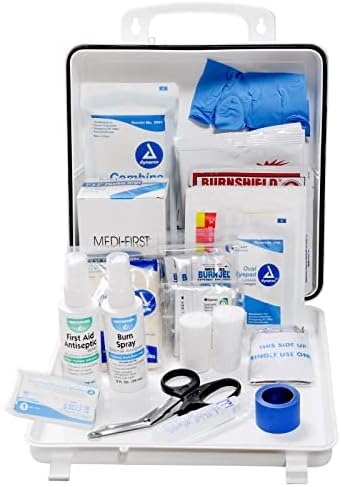 MFASCO Class B Restaurant First Aid Kit – OSHA Compliant – Emergency Plastic Box – Rubber Sealed – Includes Blue Bandages and Burn Care Supplies – Essentials for Work or Restaurant – 139 Pieces