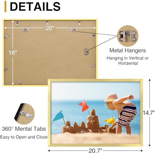 decorUhome 14x20 Picture Frames Collage Wall Decor, Display 9Pcs 4x6 Photos with Mat or 1Pcs 14x20 Unmatted, 9 4x6 Collage Picture Frames for Wall Mounting, Gold