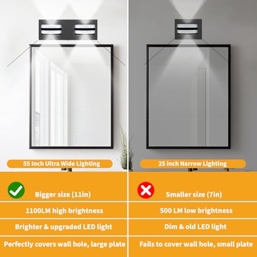 Image of Rotatable LED Bathroom Vanity Light 2-Light 11 inch Black Dimmable ETL | 1100 LM, 15 Min. Quick Install, Acrylic Lampshade, Metal Base, 5000K Color Temperature, Flicker-Free, CRI85 Color Rendering