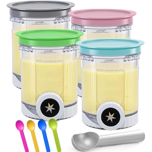Image of Creami Pints and Lids for Ninja Swirl, 4 pack Creamy Icecream Containers Cups Jars Tubs Canisters Smoothie Pot Compatible with NC700 Series Creamer Ice Cream Cones Machine Soft Serve Maker Accessories