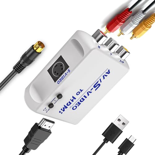 WNNZVCC Convertidor de vídeo S a HDMI, adaptador RCA AV a HDMI, convertidor de audio de vídeo compuesto con cable USB/cable S-Video/cable RCA/cable HDMI.
