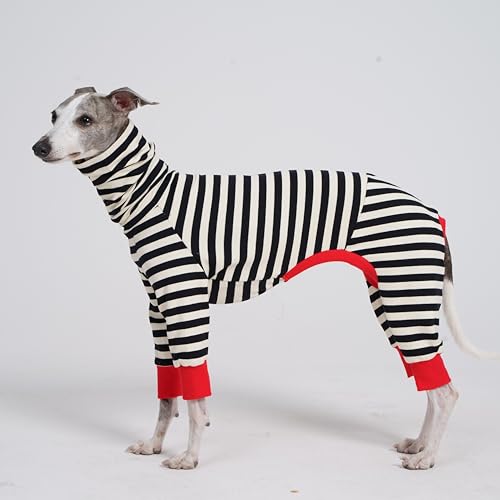 ESCCBOO Italienischer Windhund Onesie Kleidung, Rollkragen gestreiftes Shirt für Whippets Welpen, leichtes und dünnes Shirt für Frühling und Sommer (XX-Large)