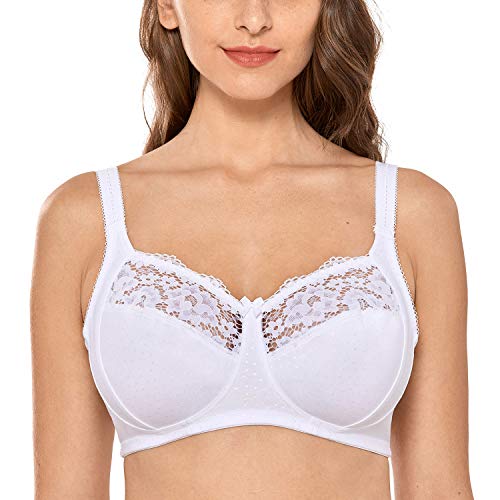Delimira Women's Non Wired Bra Cotton Plus Size Unlined Full Cup Comfort White 38G