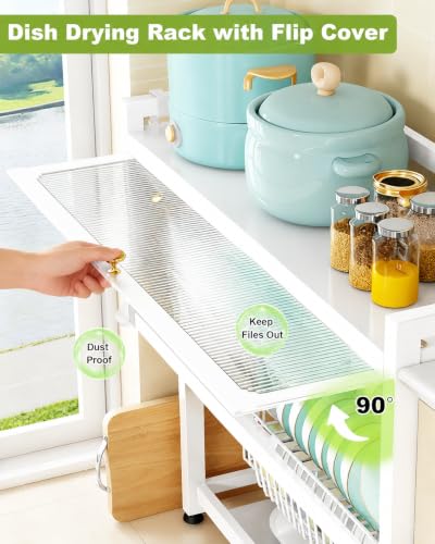 Image of Gvnd Over-The-Sink Dish Drying Rack with Dustproof Flip Cover Door | Multifunctional Adjustable Metal Kitchen Countertop Organizer (MULTI 1)