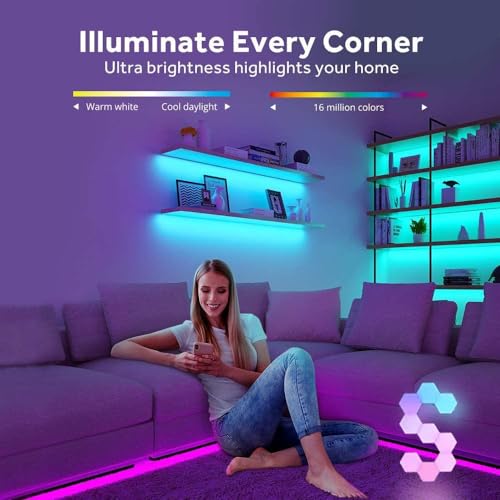 Image of Battery Powered LED Strip Lights 20 inch x 4 Pack, Wireless LED Strip Lights for Bedroom Color Changing APP Remote, Led Lights for TV, Kitchen Under Cabinet Lighting, Shelves, Under Counter, Closet