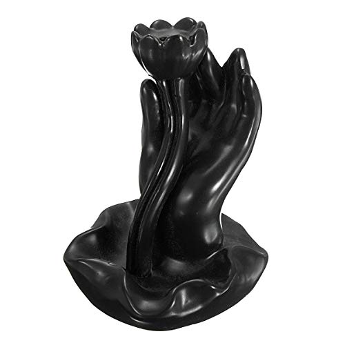 Image of CRAFTAM Polyresin Decorative Smoke Backflow Cone Incense Holder with 10 Smoke Cones (Flower in Hand, Black)