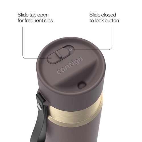 Image of Contigo AutoSeal 24 oz Stainless Steel Vacuum-Insulated Water Bottle with Leakproof Push-Button Spout & Lock, Carry Strap, BPA-Free & Lead-Free, Dishwasher Safe