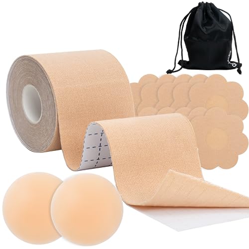 Boob Tape, Achieve Chest Brace Lift & Contour of Breasts, Waterproof Sweat-Proof, hypo-allergenic Bob Tape, Sticky Body Tape for Push up & Shape, 16ft Extra-Long Roll & 2in standard width