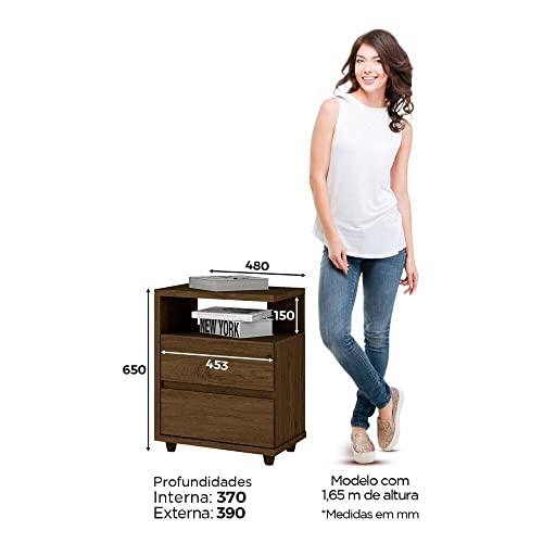 Mesa de Cabeceira 2 Gavetas Lacy Henn Castanho Hp