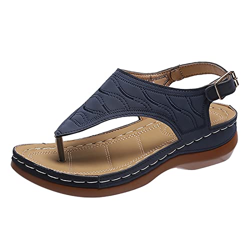 MaNMaNing Sandalen met sleehak voor vrouwen, brede pasvorm, plateauzool, clipteen, dikke zool, effen, lichtgewicht, comfortabel, wandelsandaal voor dames, dikke strandblokhak