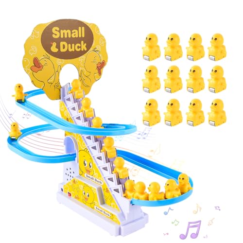 OCCOUMR Canard électrique Jouet à Monter Les escaliers, Canard électrique à Grimper Les escaliers et Ensemble de Toboggan, Montagnes Russes avec lumières...