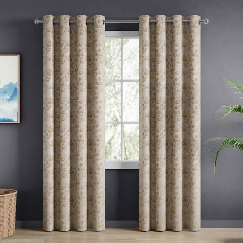 Image of haus & kinder Jacquard Door Curtains 7 Feet Long Pack of 2 Door Curtains, 7 Feet Curtains for Door (Leaf Meadow, Lemon 130x213 CM)
