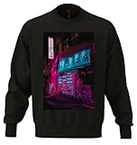 vaporwave aesthetic midnight vending machine neon graphic unisex oversize misto cotone felpa pesante nero, nero , xs plus