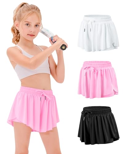 Image of Stelle Girls Flowy Shorts with Pockets Athletic Running Skirt High Waist Butterfly 2 in 1 Sports Short 5-16 Years