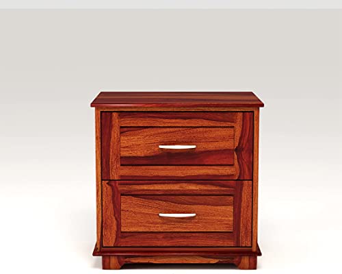 Image of SHIKHA WOOD CRAFT Solid Sheesham Wood Bedside Table with 2 Drawers Storage Nightstand | Multipurpose Wooden Sofa Side End Table Furniture for Bedroom, Living Room, Hotels and Home (Honey Finish)