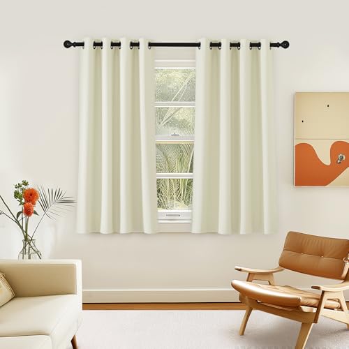 NICETOWN Room Darkening Short Curtain 54 inches Long for Living Room, Grommet Sound Reducing Thermal Insulated Curtains for Bedroom Nursery Window, 46W x 54L, 1 Piece, Beige