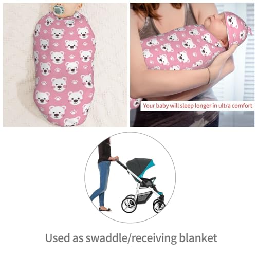 Image of Kawaii Bear Heads and Paws Newborn Swaddle Blankets Hat Sets Soft Baby Receiving Blanket Swaddle Sack for Baby Shower Infant Boy Girl Gift