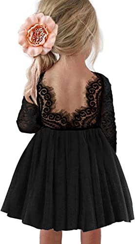 Girl Toddler Full-Length Straight Tulle Tutu Lace Back Party Flower Girl Dress (12-24 Month, Black Short)