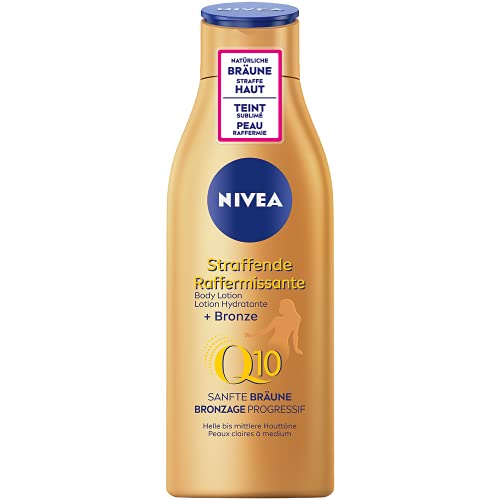 NIVEA Lait Hydratant Fermeté + Hâlé (1 x 200 ml), lait corps pour peaux claires à médium, soin corps hydratation fermeté & bronzage progressif à la glycérine, Q10 & DHA