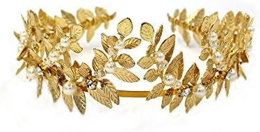 Bridal Tiara Wedding Crown Leaf Headband Grecian Wreath Laurel Wedding Goddess Headpiece with Crystal and Pearl