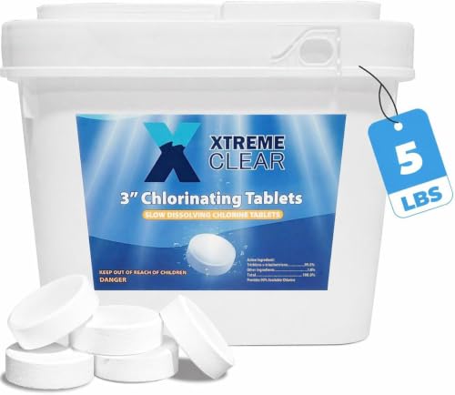 Image of Xtremeclear 3 inch Swimming Pool Chlorine Tablets 99% Pure Tri-Chlor| Long Lasting & Slow Dissolving | Pro-Grade Pool Sanitizer | 5 Pounds Bucket