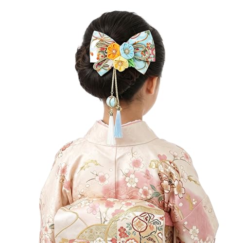 Pinzas de cabello estilo japonés Tsumami Kanzashi con moño Sakura, accesorio tradicional con borla y cuenta para mujeres y niñas, ideal para kimono, cosplay y festivales miniatura 6