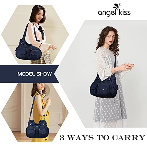 Image of Purses Women Handbags Large Double Zipper Multi Pocket Washed Shoulder Bags Purse with compartments Designer