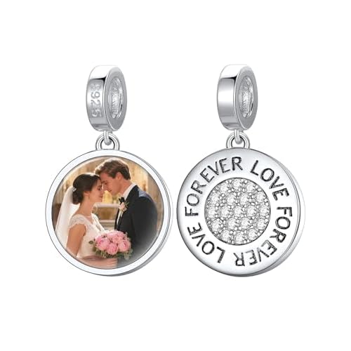 Custom4U Photo Charms for Bracelets 925 Sterling Silver/Gold Plated Heart/Tree of Life/Round Charm Bead Personalized with Picture Custom Personalized Memorial Jewelry Gift for Women Mom 5-Si